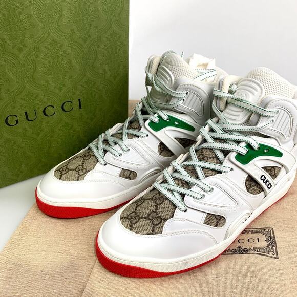 NIB Gucci White Basket High Top Leather Trainers Size 39.5 - Picture 1 of 16
